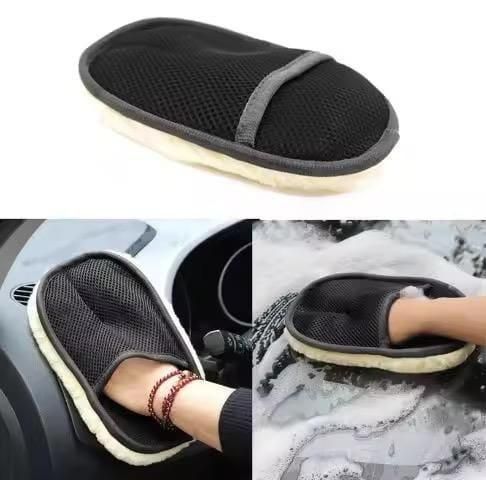 High Density Car Wash Wool Gloves (Black, Pack of 1)